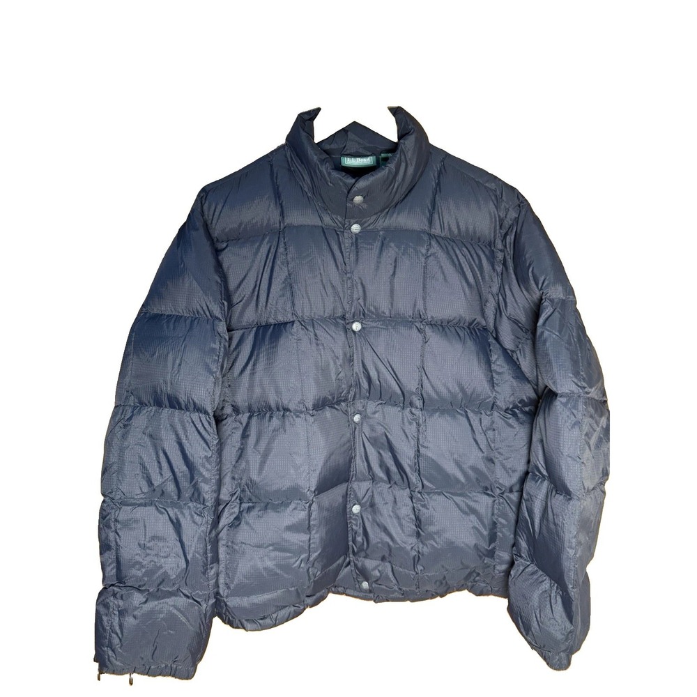 Vintage L.L. Bean Puffer Jacket Black Snap Front Goose Down Men's Large EUC